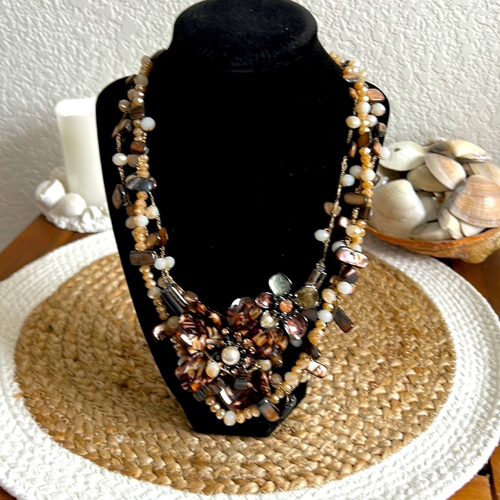 Artisan-Made Statement Brown Flower Necklace Made… - image 1